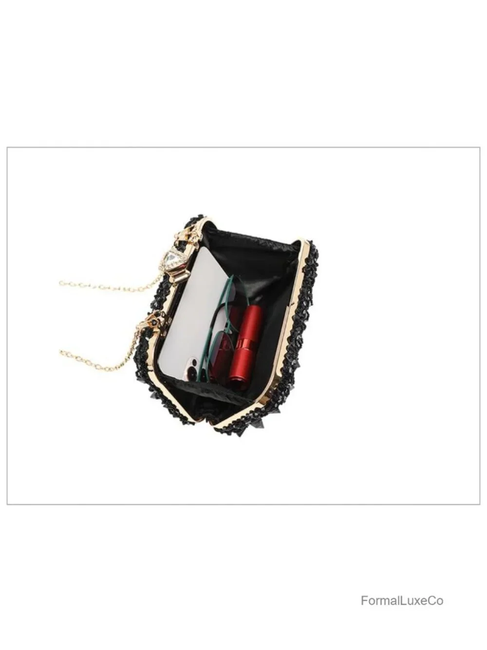 Glitter Sequin Evening Bag with Detachable Chain Clutch Purse